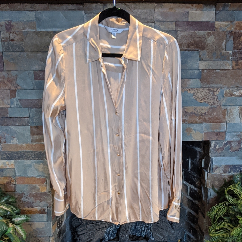 Ever New Beige and White Striped Blouse